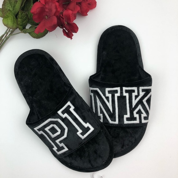 PINK Victoria's Secret Shoes - PINK Victoria’s Secret S 6/7 Black Slippers New